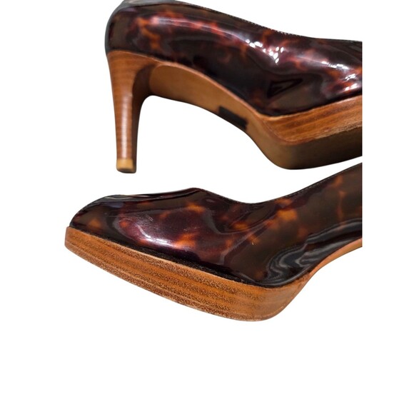Stuart Weitzman Brown Tortoise Patent Leather Peep Toe Pump Heels 7M S.2 - Picture 11 of 14